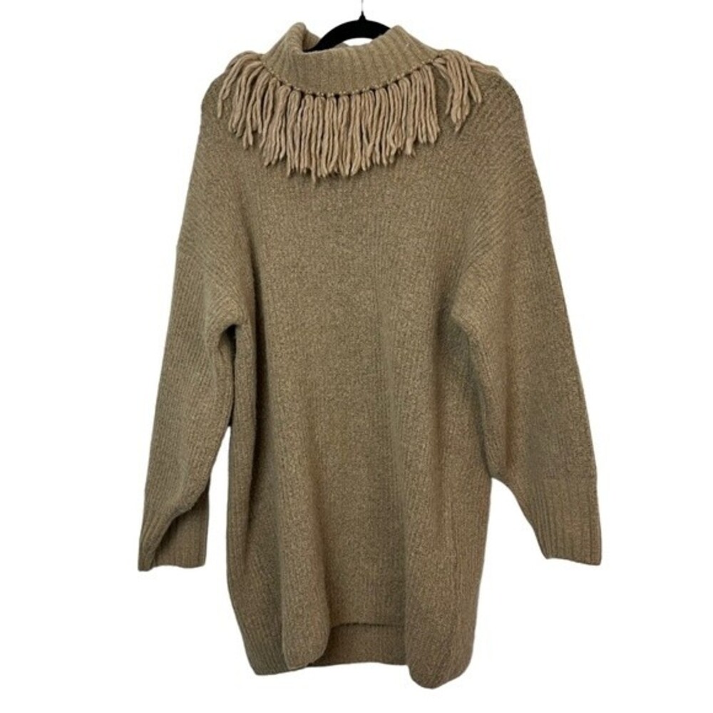 Something Navy Tan Cowl Neck Fringe Sweater Tunic Size XL Women